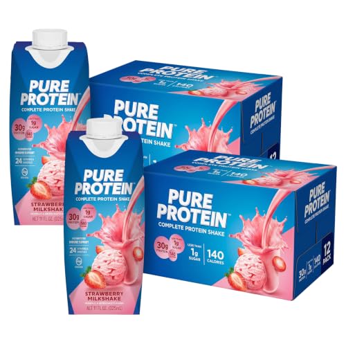 Pure Protein Strawberry Protein Shake,30g Complete-Protein,Ready to Drink and Keto-Friendly,Vitamins A,C,D,and E plus Zinc to Support Immune Health,11oz Bottles,(Pack of 24)