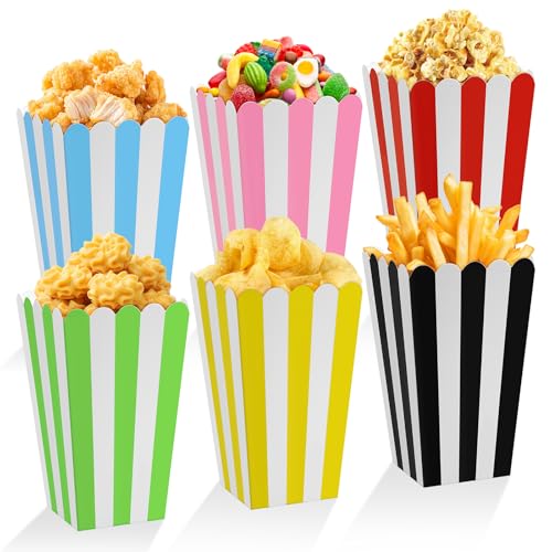 60 bolsas pequeñas de palomitas de maíz, 6 colores, caja de palomitas de maíz, pequeñas coloridas, a rayas, cajas de palomitas de maíz, vasos de papel para aperitivos, hogar, cine, fiesta