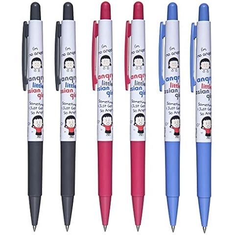 Xeno Angry Little Asian Girl Cartoon Character 0.5mm Ball Point Pen, LOW Viscosity Ink (Assorted 6pcs) Cover