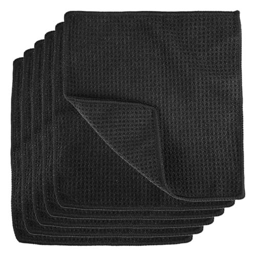 6 Stück Spüllappen Waschbar, Lappen Küche Schwarz, 20 x 20 cm Geschirrtücher Microfaser, Wiederverwendbar Waffeltücher, Extra Saugfähig & Langlebig, Abwaschlappen für Küche, Fenster, Glas, Bad
