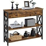 Yaheetech Console Table with Drawer, Entryway Table with 3 Tier Storage Shelves, Narrow Long Sofa Tables for Entryway, Living Room, Hallway, Couch, Kitchen, Metal Frame, Rustic Brown
