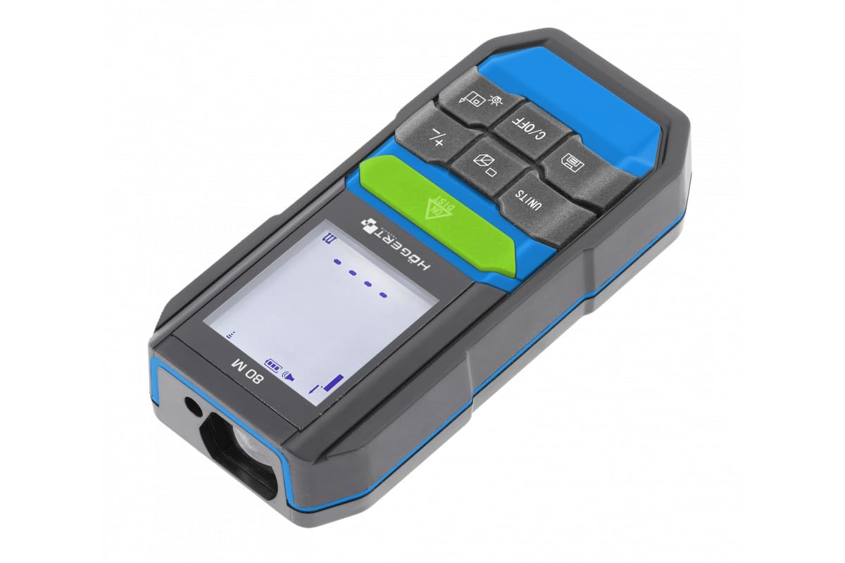 Högert Technik - Telémetro láser de 80 m, pantalla iluminada, función de memoria de medición, ligero, cómodo, ergonómico, compacto, negro, HT4M324