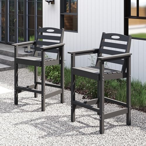 Image of Domi Barstools, Tall Adirondack Chairs Set of 2, Bar Height Outdoor Chairs | HDPE, Oversize, All-Weather, Grey