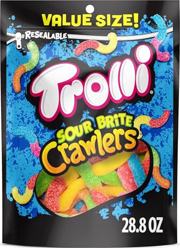Trolli Sour Brite Crawlers Candy, Sweet & Sour Gummy Worms, 28.8 oz