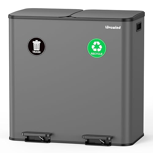 Miniatura 12 de Lovewind Bote de basura, 2 botes de basura de 10.5 galones (2 x 40 L) para cocina, doble compartimento, bote de basura con pedal para cocina y