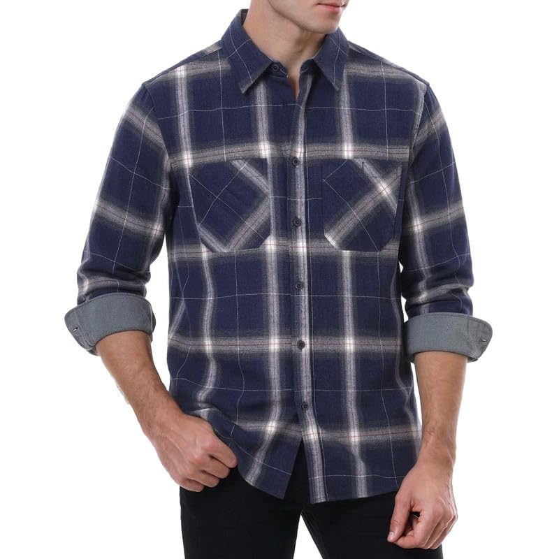 WARHORSEE Flannel Shirt for Men Long Sleeve Button Down Plaid Shirts