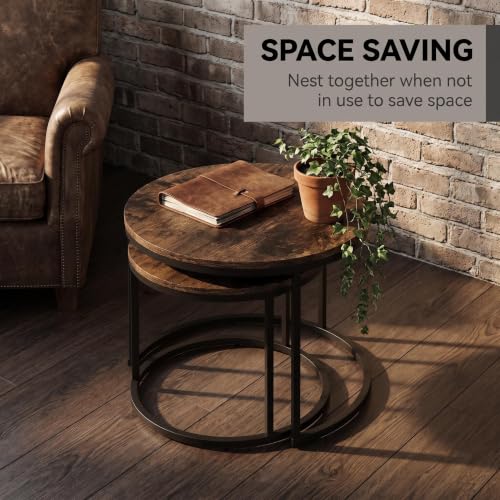 Image of Round Coffee Tables for Living Room, Set of 2 (Rustic Wooden) | living room side table, Drink Tables for Small Spaces