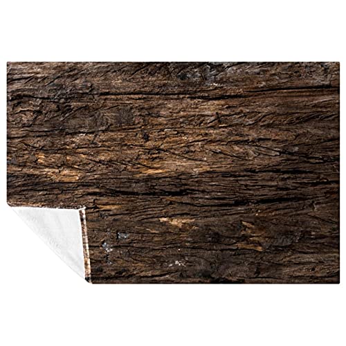 Couverture douce marron texture bois imprimée style vintage - 2
