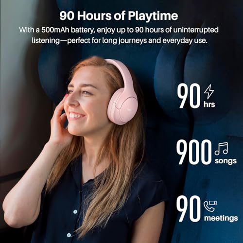 Image of TOZO HT3 Hybrid Noise Cancelling Headphones, 90H Battery Life Wireless Over Ear Bluetooth 6.0 Foldable Headset, AI Voice Assistant with 5 Mics, Connect 2 Devices & Hi-Res Sound, 32 Audio EQ, with Case