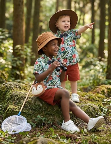 Image of JunNeng Toddler Baby Boy Shorts Sets Hawaiian Outfits,Summmer Hawaiian Shirt+ Elastic Shorts Vacation Clothes