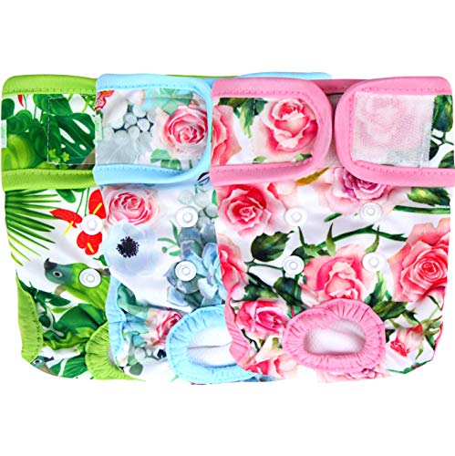 wegreeco Luxury Washable Reusable Dog Diapers (Stylish Pattern) - Durable Female Dog Diapers, Doggie Diapers, 3 Pack (Floral, Small)