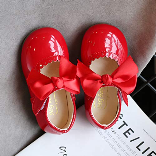 RNTOP Toddler Baby Girl Dress Shoes Mary Jane Ballet Flat Sandals Bowknot Princess Shoes Kids Wedding Party School Shoes (Red, 11.5 Little Kids)