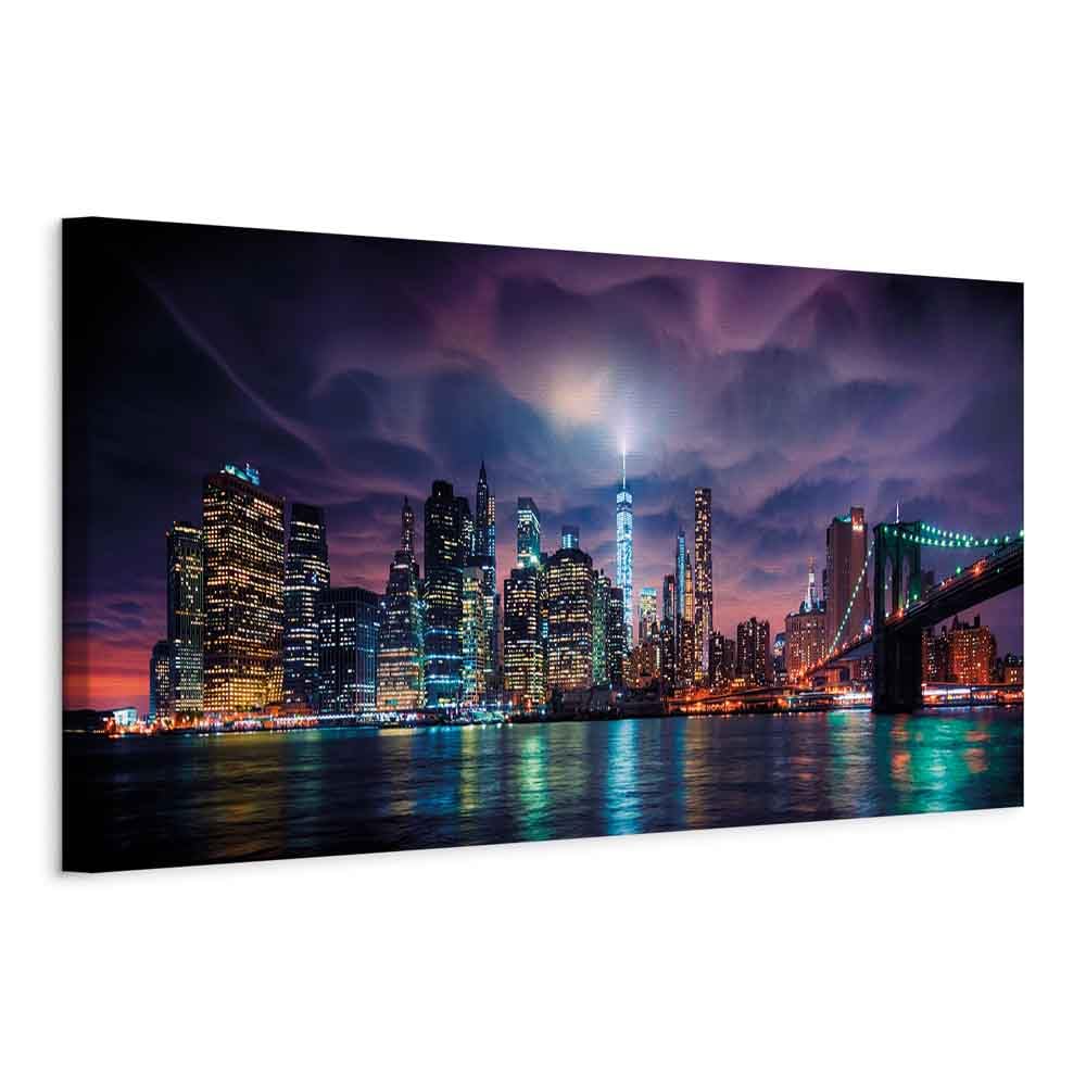 B&D XXL - Quadro Moderno per Soggiorno Grandi, Città di Notte, 135x45 cm