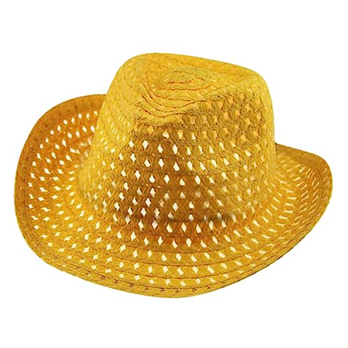 2025 - Gorras de paja para niños, sombreros de verano para bebés, sombreros de verano para niños, sombreros Fedora para niños de 4 a 8 años, amarillo, One Size