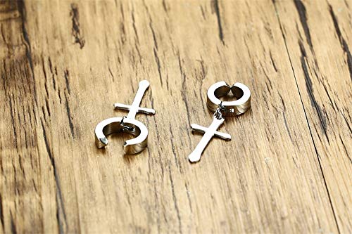 Brinco de Pressão Cruz Crucifixo Prata Masculino Par Aço Inox