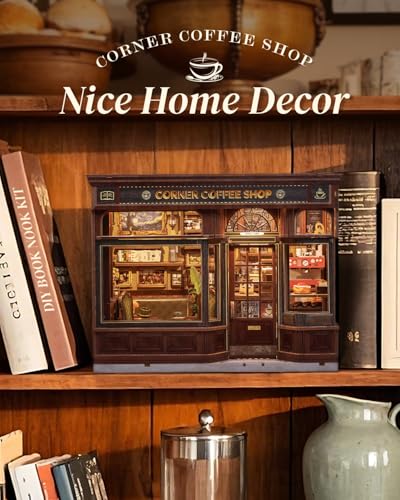 cutefun book nook kit - diy miniature doll house kit book nook kits for adults 3d wooden puzzle bookend bookshelf with led light for cafe crafts lovers corner coffee shop