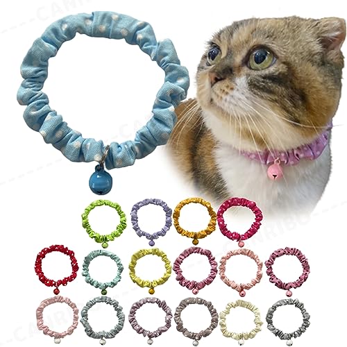 キャンリボ 猫 首輪 シュシュ シンプル ミニドット スカイブルー Sサイズ 20-21cm 日本製 軽量
