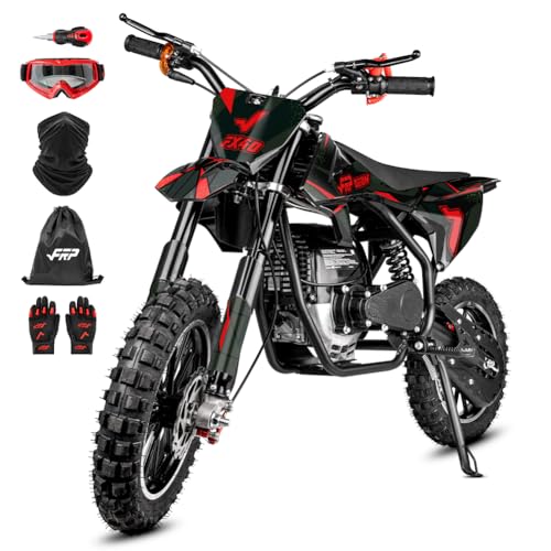 Image of FRP FX40-Ogemaw Teens Dirt Bike, 40CC 4-Stroke Gas Powered Mini Dirt Bike with Goggles /Neck Gaiter /Gloves, 20 MPH Max Speed, Dual Disc Brakes, 132 LBS Capacity - Black