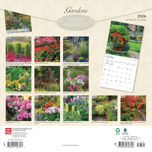 Gardens | 2026 12 x 24 Inch (Hanging) Monthly Square Wall Calendar | Foil Stamped Cover | Plastic-Free | BrownTrout | Outdoor Home Country Nature - image 2