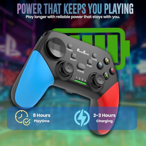 Image of PunnkFunnk Gaming Controller Lite Wireless Bluetooth Gamepad for Android, iOS, PC & Smart TV with Turbo Function, Ergonomic Grip, Rechargeable Battery (EliteX Wireless Red Blue)