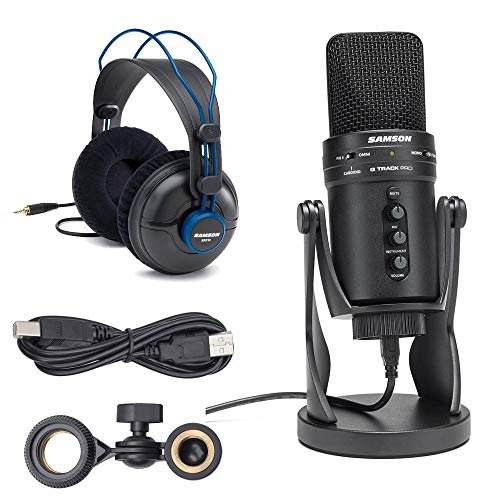 Samson G-Track Pro USB 24-bit Studio Condenser Mic with Audio Interface + Samson Professional Studio Reference Headphones – Top Value!