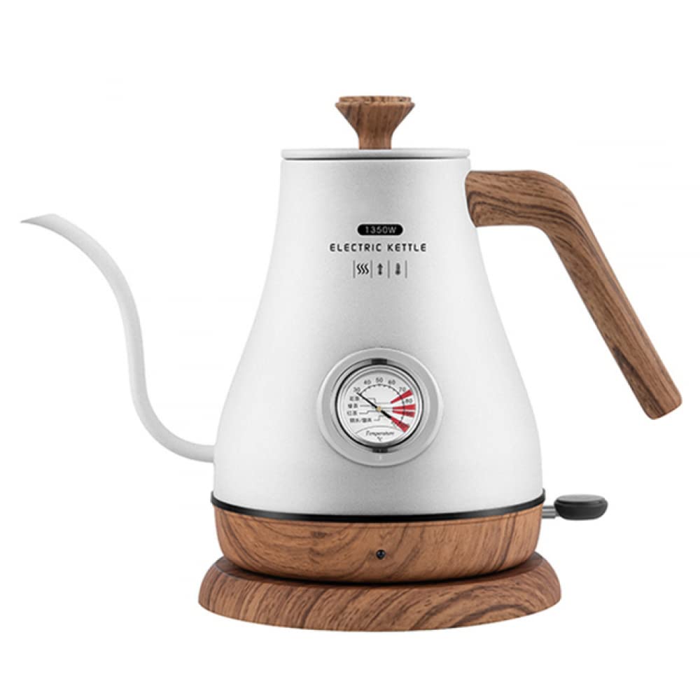 YXSH Hervidor Eléctrico Retro De 1,0 L, Cuello De Cisne Boca Delgada Tetera Cafetera Manual Revestimiento De Acero Inoxidable con Termómetro