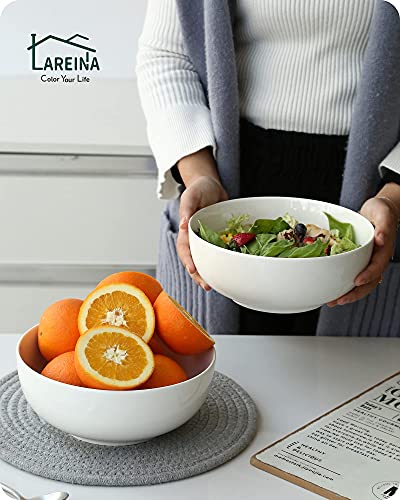 Large Soup Salad Pho Bowls For Kitchen, Lareina Premium 8 Inch 60 Oz Ceramic Bowls Set For Ramen,Noodle, Cereal, Microwavable, White, 3Pcs, Great Gift #TOP4
