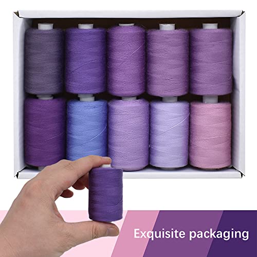 Sewing Thread 10 Color Sewing Industrial Purpose 1000 Yards Per Spool 40S/2 Polyester For Diy Sewing Machine,Embroidery Machine,Hand Sewing (Purple) #TOP3
