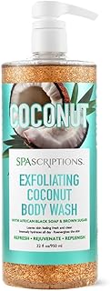 Spascriptions Exfoliating Coconut Body Wash, with African Black Soap and Brown Sugar to Refresh and Rejuvenate, 33 oz