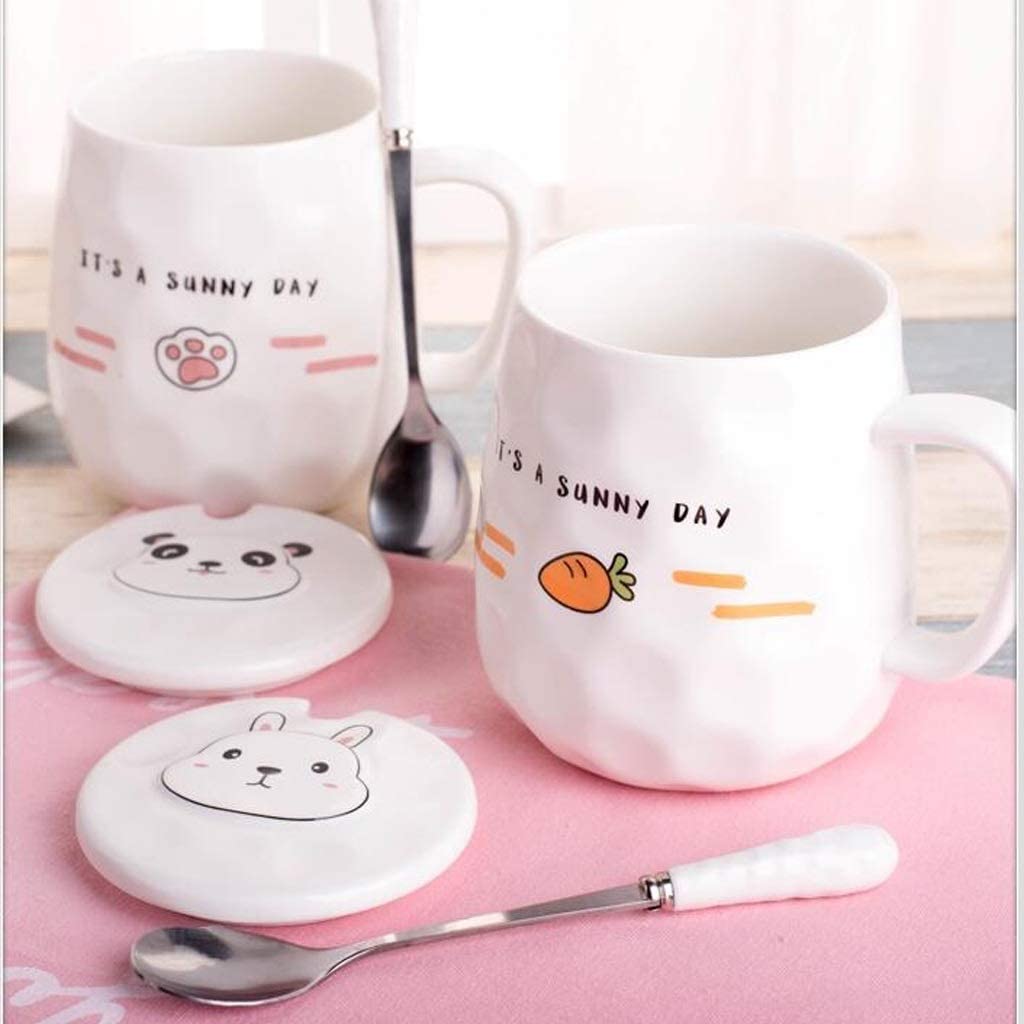 taza de café grande, Tazas de café de cerámica grandes de estilo nórdico, taza creativa de cerámica con forma de Animal, taza de leche para desayuno, taza de tendencia con cuchara con tapa taza de té