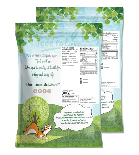 Image of Food to Live Dry Roasted Walnut Pieces with Himalayan Salt, 12 Pounds - Oven Toasted, Lightly Salted, No Oil Added, Perfect for Cooking, Baking and Snacking, Vegan, Kosher, Bulk