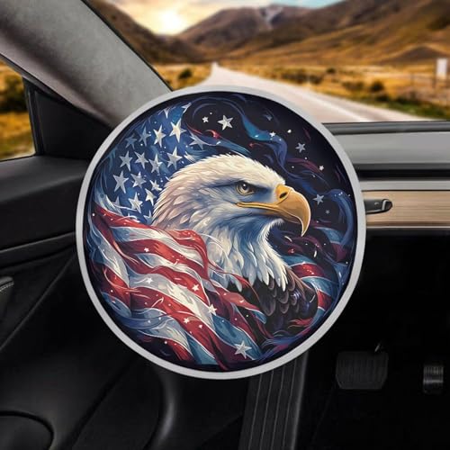 Image of Patriotic Eagle Steering Wheel Sunshade Cover Reflect UV Sun and Heat Car Interior Sunshade Removable Automotive Accessories Universal for Cars Truck SUV Van