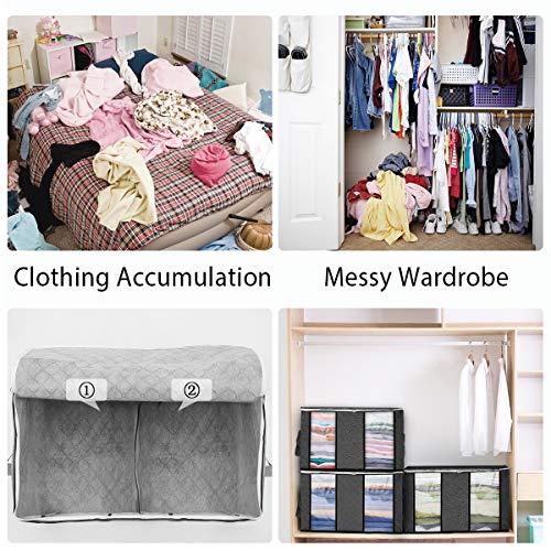 king do way Closet Organizer Clothes Storage Bags Large Capacity Storage Organizers with Reinforced Handle,Stainless Steel Zipper,3 Layer Fabric for Comforters,Bedding,Blankets Clothing Black