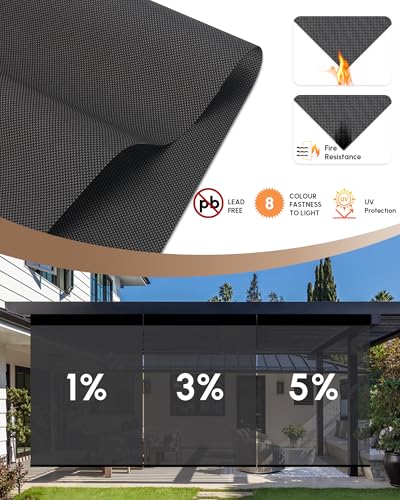 Image of Kincmo Motorized Outdoor Shades for Patio Porch, Custom Outdoor Motorized Blinds with Remote, Waterproof & Windproof Patio Shades Work with Apple Home,Alexa,Google (Dark Grey-5% Openness)
