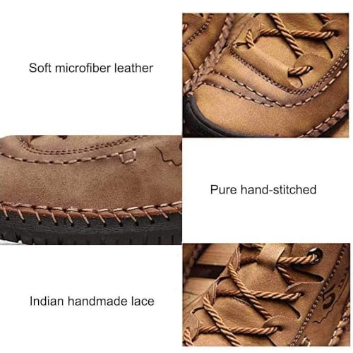 Mens Casual Leather Shoes Ankle Chukka Boots Slip On Lightweight Loafers Mid top Outdoor Lace Up Walking Driving Shoes3