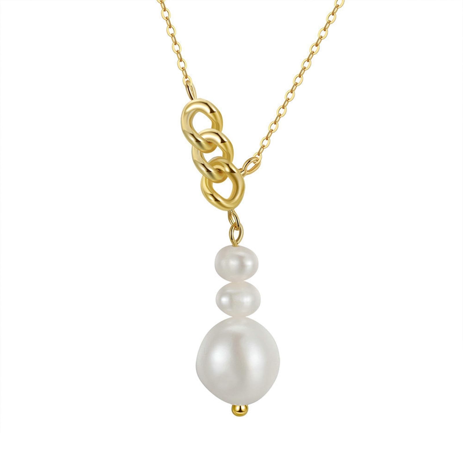 Collares para mujer dorados, cadena en Y con colgante de perla, 51 cm, oro, Perla