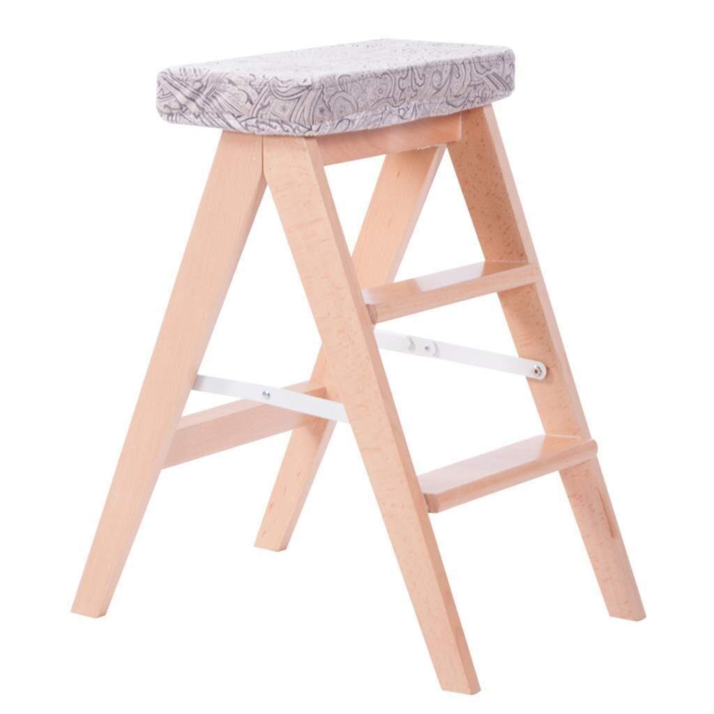 DASHADAO Taburete de Escalada para Interiores, Taburete de Andador Plegable con Escalera de Tijera/Escalera de 3 Rodillos, Escalera de Asiento de Esponja de Madera Gris, Silla de Comedor ex