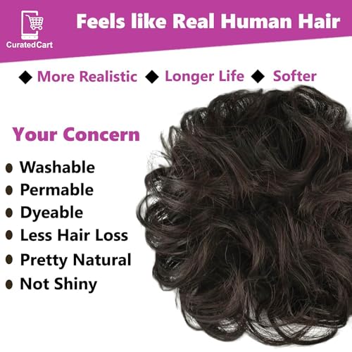 Image of Curated Cart Hair Bun For Women, Hair Accessories, Juda Hair Buns for Women, Messy Bun Hair Extension, Artificial Fake Hair Donuts Bun Maker Scrunchies, With Elastic Rubber band, Natural Brown,1 Pc