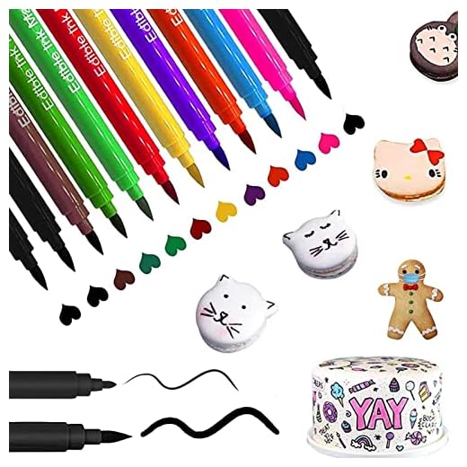 JOLIGAEA 12 PCS Rotuladores Comestibles, Colores Alimentarios Para Hornear Plumas, 10 Colores Rotuladores Galletas, Doble Punta para la Decoración de Pasteles,Huevos de Pascua