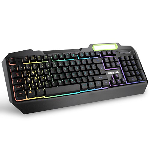 Teclado Gaming QWERT, RGB LED retroiluminada del arco iris con conexi¨®n de cable USB Juego de Teclado - Negro