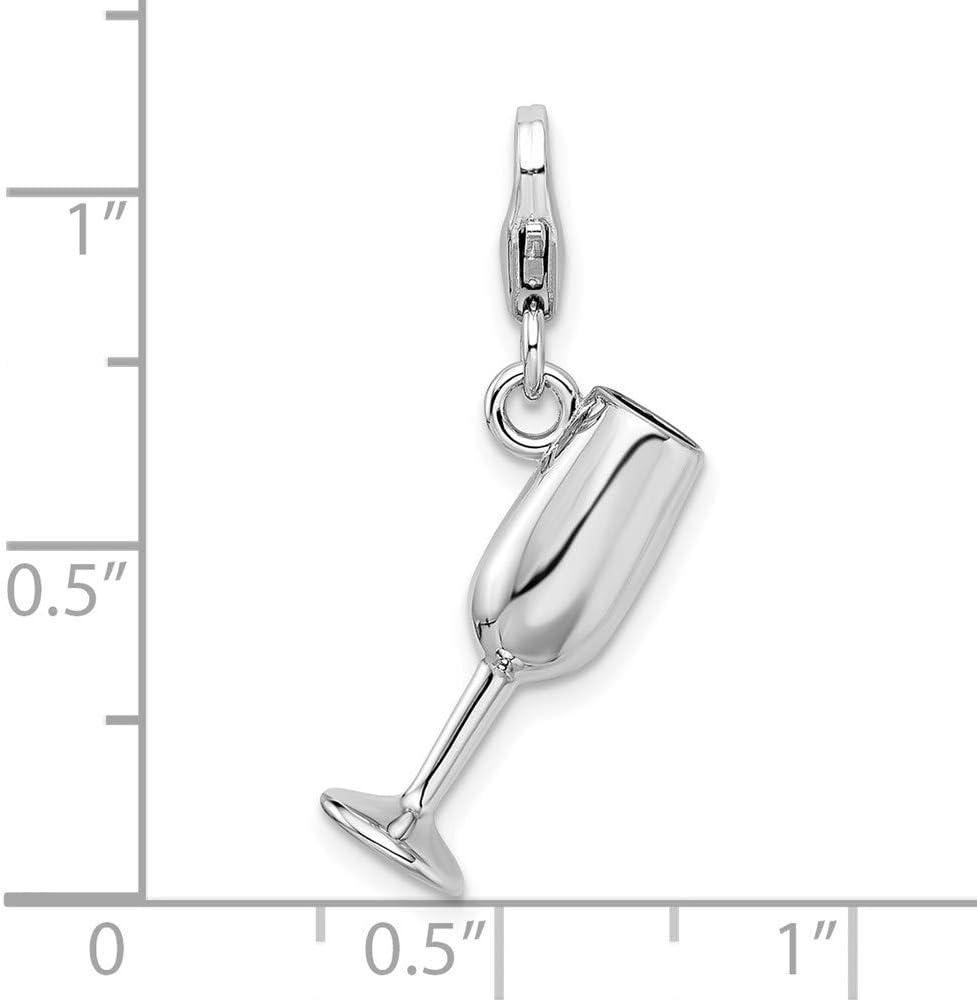 925 Sterling Silver Amore La Vita 3-D Enameled Red Wine Glass Bracelet Charm Lobster Clasp