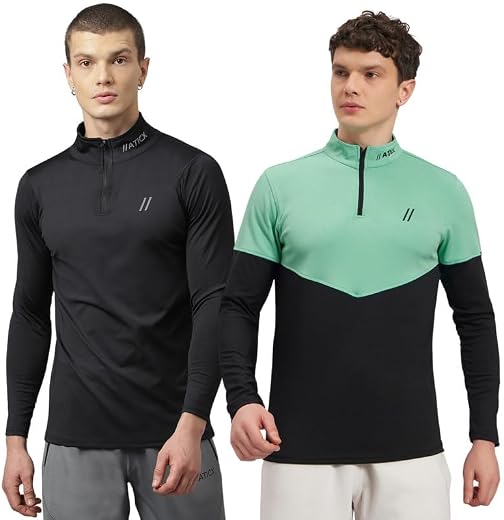ATICX Polyester Full Sleeve Compression High Turtle Neck Sports Jersey T Shirt for Men - Quick Dry Fit Gym Workout Top for...