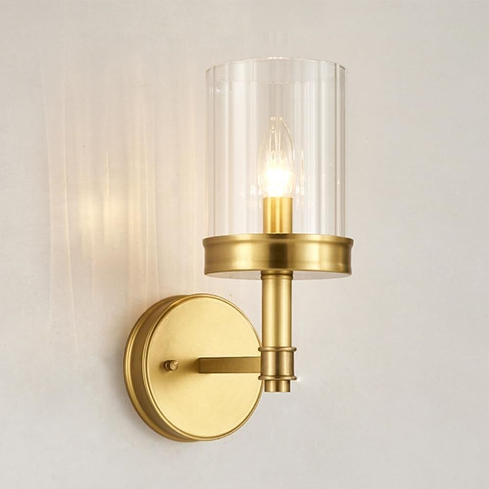 Applique da Parete per Interni Vintage in Vetro Nero per Bagno con Cablaggio in Ottone Vetro Trasparente A Coste Stile Industriale/Rustico Lampade da Comodino per Camera da Letto Soggiorno Cucina Co