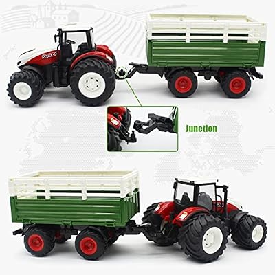 fisca Remote Control Tractor Toy RC Farm Set with Trailer Front Forklift, 1/24 Scale 2.4Ghz Electronic Farm Truck Vehicle Toy with Light for Kids Age 6, 7, 8, 9 and Up Years Old
