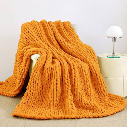 Admitrack Chunky Knit Blanket Throw, 100% Hand Knit Chenille Throw