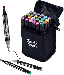 Caneta Canetinha Para Colorir Desenho Profissional Permanente Ponta Dupla 24 Unidades Cores Vivas Touch (24 Cores)