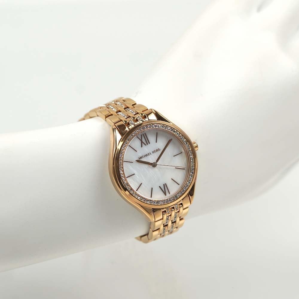 【直営店買付】 [マイケル・コース] 腕時計 レディース ローズゴールド ホワイトシェル ラインストーン ステンレスベルト MK7076 [並行輸入