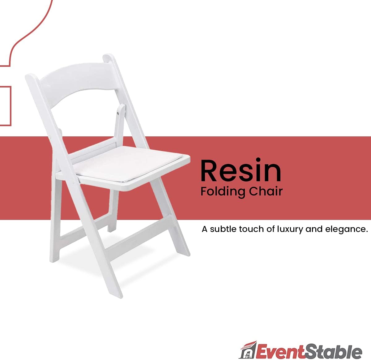 EventStable Titan PRO Resin Folding Chair - White Indoor/Outdoor Lightweight Foldable Chair - Vinyl Padded Folding Chair for Weddings Parties Events - 50 Pack