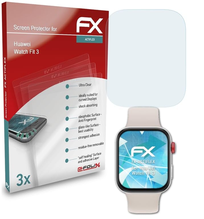 Screen Protector compatible with Huawei Watch Fit 3 Protector Film, ultra clear and flexible FX Screen Protection Film (3X)