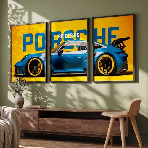 Image of HOTHOUSE Big Porsche Cars Framed Posters Gift Items for Boys Room Wall Decoration Bedroom Living Room Office Studio Decor | Car Poster Frame for Wall Decor Set Of 3 Size (10 X 13 inch)